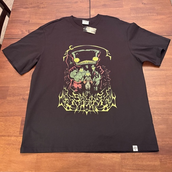 Gas Light District Other - Gas Light District Black Tee with Neon Graphic Smiling Dead Large